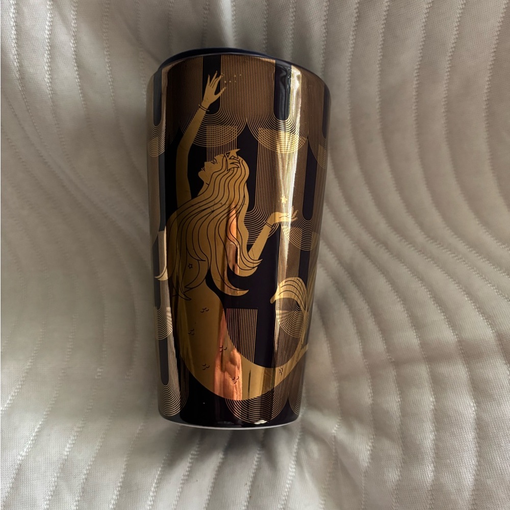 Starbucks Brown and Gold Geometric Mermaid Ceramic Tumbler